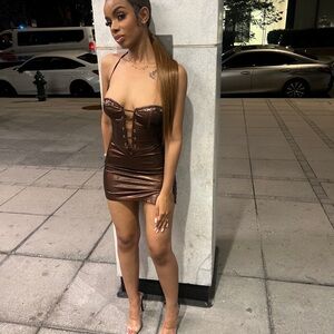 Brown Metallic Mini Dress